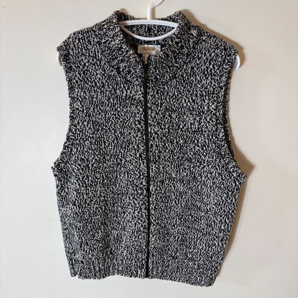 Talbots Petites Chunky Knit Gray Black White Full Zip Best Size Medium